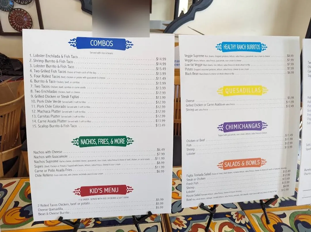 Combos and burrito menu boards at Mi Ranchito